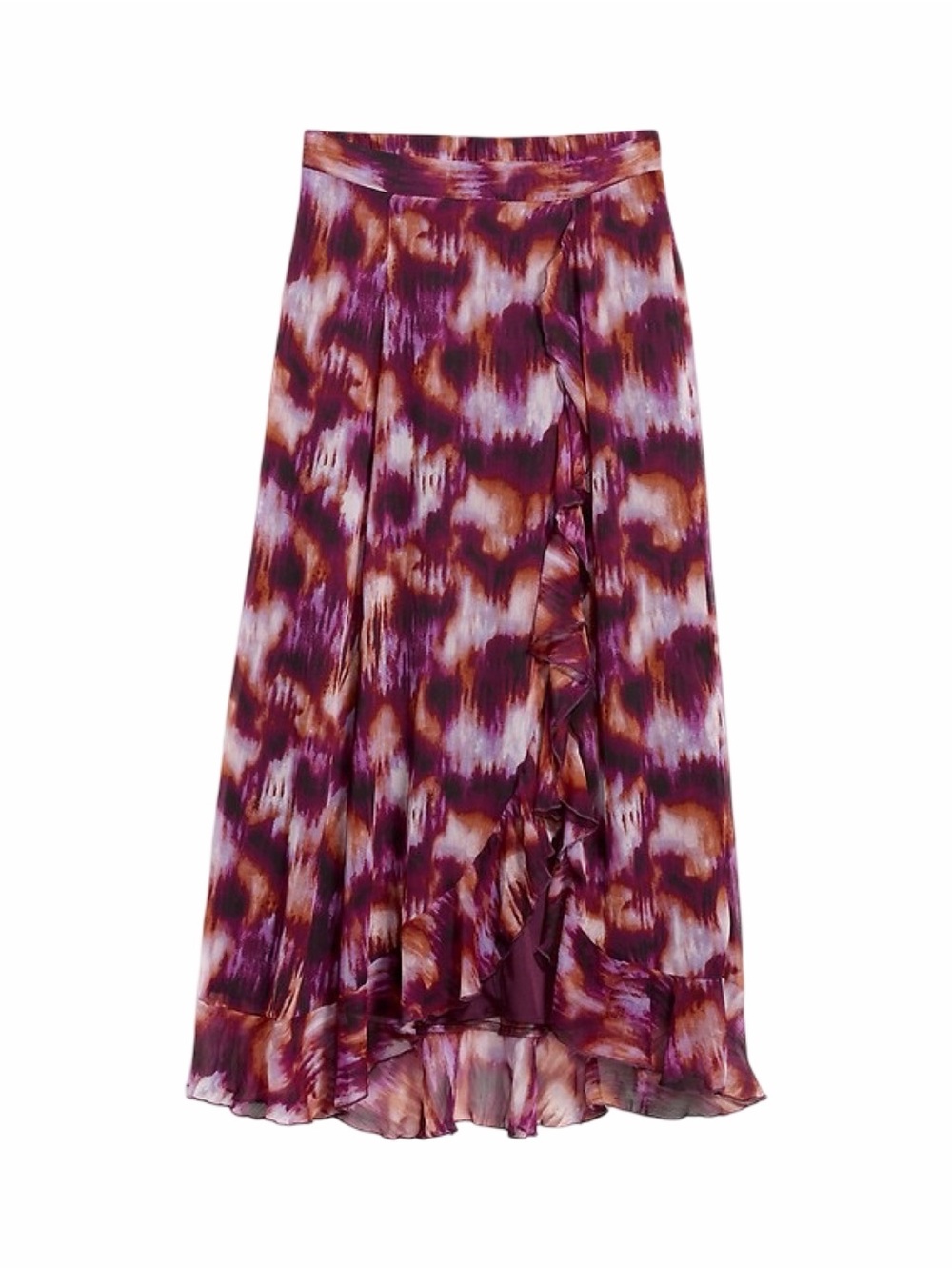 Old Navy Purple and Brown Tie-Dye Ruffle Wrap Midi Skirt